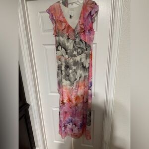HD in Paris Pink and Gray Floral Maxi Dress